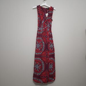 Red and Blue Geometric Maxi Dress